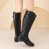 image:imageRuiee Knee High Boots for Women Comfort Low Heeled Tall Long Boot Round Toe Fall Winter Flat Riding Combat Womens BootsBlack Pu 119