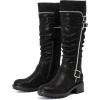image:imageRuiee Knee High Boots for Women Comfort Low Heeled Tall Long Boot Round Toe Fall Winter Flat Riding Combat Womens BootsBlack Zpu 964 New