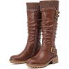 image:imageRuiee Knee High Boots for Women Comfort Low Heeled Tall Long Boot Round Toe Fall Winter Flat Riding Combat Womens BootsBrown Lpu 964 New