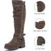 image:imageRuiee Knee High Boots for Women Comfort Low Heeled Tall Long Boot Round Toe Fall Winter Flat Riding Combat Womens BootsBrown Pu 005