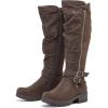 image:imageRuiee Knee High Boots for Women Comfort Low Heeled Tall Long Boot Round Toe Fall Winter Flat Riding Combat Womens BootsBrown Pu 005
