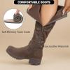 image:imageRuiee Knee High Boots for Women Comfort Low Heeled Tall Long Boot Round Toe Fall Winter Flat Riding Combat Womens BootsBrown Pu 005