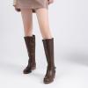 image:imageRuiee Knee High Boots for Women Comfort Low Heeled Tall Long Boot Round Toe Fall Winter Flat Riding Combat Womens BootsBrown Pu 113