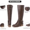 image:imageRuiee Knee High Boots for Women Comfort Low Heeled Tall Long Boot Round Toe Fall Winter Flat Riding Combat Womens BootsBrown Pu 113
