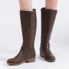 image:imageRuiee Knee High Boots for Women Comfort Low Heeled Tall Long Boot Round Toe Fall Winter Flat Riding Combat Womens BootsBrown Pu 113