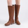 image:imageRuiee Knee High Boots for Women Comfort Low Heeled Tall Long Boot Round Toe Fall Winter Flat Riding Combat Womens BootsTan Pu 113