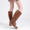 image:imageRuiee Knee High Boots for Women Comfort Low Heeled Tall Long Boot Round Toe Fall Winter Flat Riding Combat Womens BootsTan Pu 113