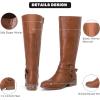 image:imageRuiee Knee High Boots for Women Comfort Low Heeled Tall Long Boot Round Toe Fall Winter Flat Riding Combat Womens BootsTan Pu 113