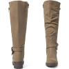 image:imageRuiee Knee High Boots for Women Comfort Low Heeled Tall Long Boot Round Toe Fall Winter Flat Riding Combat Womens BootsTaupe Pu 005