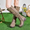 image:imageRuiee Knee High Boots for Women Comfort Low Heeled Tall Long Boot Round Toe Fall Winter Flat Riding Combat Womens BootsTaupe Pu 005