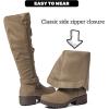 image:imageRuiee Knee High Boots for Women Comfort Low Heeled Tall Long Boot Round Toe Fall Winter Flat Riding Combat Womens BootsTaupe Pu 005