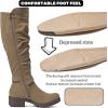 image:imageRuiee Knee High Boots for Women Comfort Low Heeled Tall Long Boot Round Toe Fall Winter Flat Riding Combat Womens BootsTaupe Pu 005
