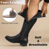 image:imageRuiee Knee High Boots for Women Comfort Stylish Casual Round Toe Tall Riding Combat Boot Classic Fashion Fall Winter KneeHigh Flat BootsBlack Pu 909