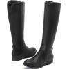 image:imageRuiee Knee High Boots for Women Comfort Stylish Casual Round Toe Tall Riding Combat Boot Classic Fashion Fall Winter KneeHigh Flat BootsBlack Pu 909