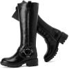 image:imageRuiee Knee High Boots for Women Comfort Stylish Casual Round Toe Tall Riding Combat Boot Classic Fashion Fall Winter KneeHigh Flat BootsBlack Pu 972