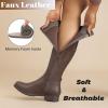 image:imageRuiee Knee High Boots for Women Comfort Stylish Casual Round Toe Tall Riding Combat Boot Classic Fashion Fall Winter KneeHigh Flat BootsBrown Pu 909