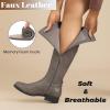 image:imageRuiee Knee High Boots for Women Comfort Stylish Casual Round Toe Tall Riding Combat Boot Classic Fashion Fall Winter KneeHigh Flat BootsGrey Pu 909