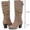 image:imageRuiee Knee High Boots for Women Slouchy Chunky Heel Long Boots Pointed Toe Comfort and Fashion Fall Winter Woman BootBeige Mf 301