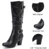 image:imageRuiee Knee High Boots for Women Slouchy Chunky Heel Long Boots Pointed Toe Comfort and Fashion Fall Winter Woman BootBlack Lpu 301