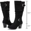 image:imageRuiee Knee High Boots for Women Slouchy Chunky Heel Long Boots Pointed Toe Comfort and Fashion Fall Winter Woman BootBlack Mf 301