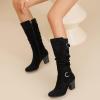 image:imageRuiee Knee High Boots for Women Slouchy Chunky Heel Long Boots Pointed Toe Comfort and Fashion Fall Winter Woman BootBlack Mf 301