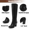 image:imageRuiee Knee High Boots for Women Slouchy Chunky Heel Long Boots Pointed Toe Comfort and Fashion Fall Winter Woman BootBlack Pu 312
