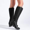 image:imageRuiee Knee High Boots for Women Slouchy Chunky Heel Long Boots Pointed Toe Comfort and Fashion Fall Winter Woman BootBlack Pu 312