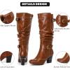 image:imageRuiee Knee High Boots for Women Slouchy Chunky Heel Long Boots Pointed Toe Comfort and Fashion Fall Winter Woman BootBrown Lpu 301