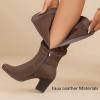 image:imageRuiee Knee High Boots for Women Slouchy Chunky Heel Long Boots Pointed Toe Comfort and Fashion Fall Winter Woman BootBrown Zpu 301