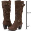 image:imageRuiee Knee High Boots for Women Slouchy Chunky Heel Long Boots Pointed Toe Comfort and Fashion Fall Winter Woman BootBrown Zpu 301