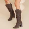 image:imageRuiee Knee High Boots for Women Slouchy Chunky Heel Long Boots Pointed Toe Comfort and Fashion Fall Winter Woman BootBrown Zpu 301