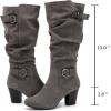 image:imageRuiee Knee High Boots for Women Slouchy Chunky Heel Long Boots Pointed Toe Comfort and Fashion Fall Winter Woman BootGrey Zpu 301