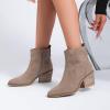 image:imageRuiee Womens Ankle Boots Low Chunky Heeled Booties Casual Comfortable Fall Winter Pointed Closed Toe Short Boots for WomenBeige Mf 970