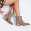 image:imageRuiee Womens Ankle Boots Low Chunky Heeled Booties Casual Comfortable Fall Winter Pointed Closed Toe Short Boots for WomenBeige Mf 970
