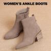 image:imageRuiee Womens Ankle Boots Low Chunky Heeled Booties Casual Comfortable Fall Winter Pointed Closed Toe Short Boots for WomenBeige Mf 970