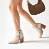 image:imageRuiee Womens Ankle Boots Low Chunky Heeled Booties Casual Comfortable Fall Winter Pointed Closed Toe Short Boots for WomenBeige Mf 978
