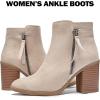 image:imageRuiee Womens Ankle Boots Low Chunky Heeled Booties Casual Comfortable Fall Winter Pointed Closed Toe Short Boots for WomenBeige Mf 978