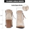 image:imageRuiee Womens Ankle Boots Low Chunky Heeled Booties Casual Comfortable Fall Winter Pointed Closed Toe Short Boots for WomenBeige Mf 978