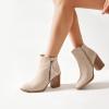 image:imageRuiee Womens Ankle Boots Low Chunky Heeled Booties Casual Comfortable Fall Winter Pointed Closed Toe Short Boots for WomenBeige Mf 978