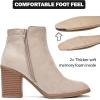 image:imageRuiee Womens Ankle Boots Low Chunky Heeled Booties Casual Comfortable Fall Winter Pointed Closed Toe Short Boots for WomenBeige Mf 978