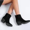 image:imageRuiee Womens Ankle Boots Low Chunky Heeled Booties Casual Comfortable Fall Winter Pointed Closed Toe Short Boots for WomenBlack Mf 970