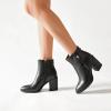 image:imageRuiee Womens Ankle Boots Low Chunky Heeled Booties Casual Comfortable Fall Winter Pointed Closed Toe Short Boots for WomenBlack Pu 978