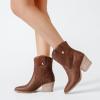 image:imageRuiee Womens Ankle Boots Low Chunky Heeled Booties Casual Comfortable Fall Winter Pointed Closed Toe Short Boots for WomenBrown Bmf 976