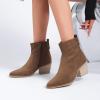 image:imageRuiee Womens Ankle Boots Low Chunky Heeled Booties Casual Comfortable Fall Winter Pointed Closed Toe Short Boots for WomenBrown Mf 970