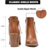 image:imageRuiee Womens Ankle Boots Low Chunky Heeled Booties Casual Comfortable Fall Winter Pointed Closed Toe Short Boots for WomenBrown Pu 978