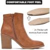 image:imageRuiee Womens Ankle Boots Low Chunky Heeled Booties Casual Comfortable Fall Winter Pointed Closed Toe Short Boots for WomenBrown Pu 978
