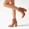 image:imageRuiee Womens Ankle Boots Low Chunky Heeled Booties Casual Comfortable Fall Winter Pointed Closed Toe Short Boots for WomenBrown Pu 978