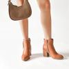 image:imageRuiee Womens Ankle Boots Low Chunky Heeled Booties Casual Comfortable Fall Winter Pointed Closed Toe Short Boots for WomenBrown Pu 978