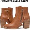 image:imageRuiee Womens Ankle Boots Low Chunky Heeled Booties Casual Comfortable Fall Winter Pointed Closed Toe Short Boots for WomenBrown Pu 978