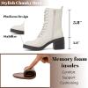 image:imageRuiee Womens Ankle Boots Low Chunky Heeled Booties Casual Comfortable Fall Winter Pointed Closed Toe Short Boots for WomenWhite Pu 980